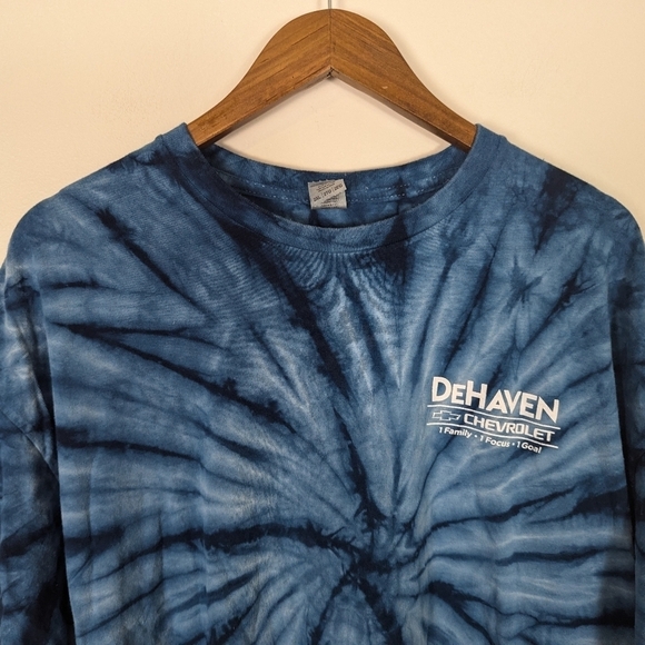 VINTAGE Blue Tie Dye Cotton Chevrolet Car Tee Shirt 2XL - Picture 5 of 7
